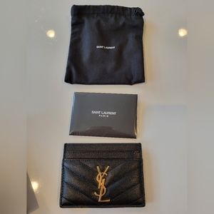 Saint LaurentYSL Grain de Poudre Leather Card Case, Golden Hardware